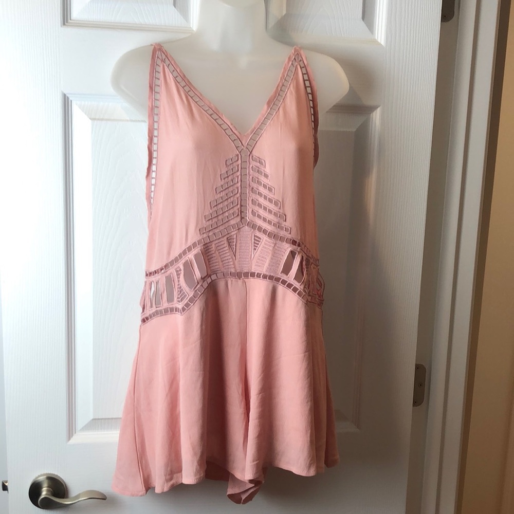 Luxe Fashion Label Pink Cutout Romper - Geometric Lace Open Back - Size 10